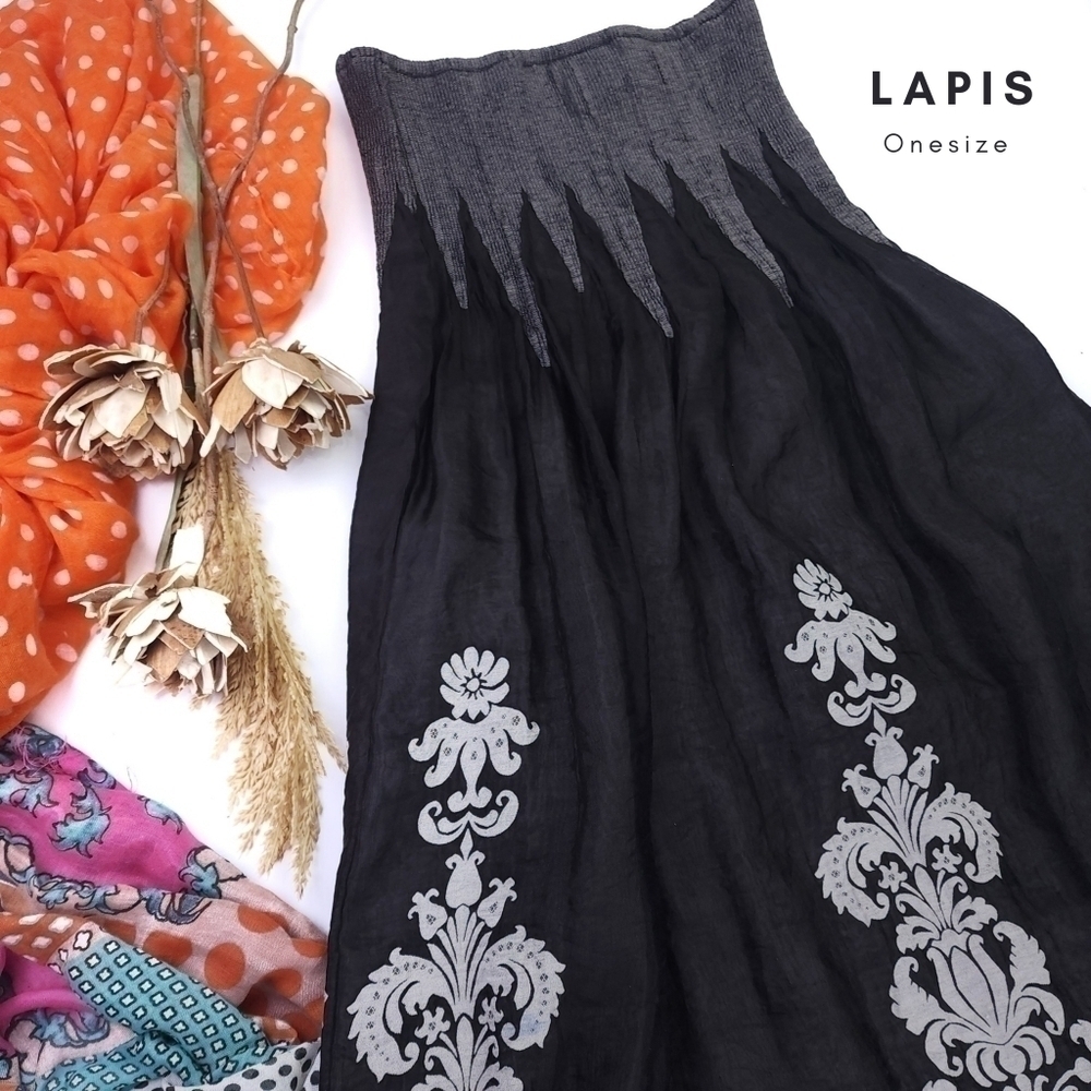 Lapis Black White Boho Onesize Dress